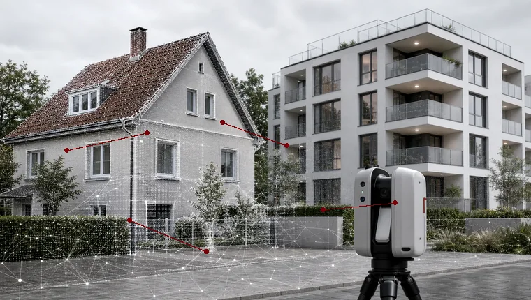 Wohnhaus und Mehrfamilienhaus mit 3D-Erfassung und Scanner